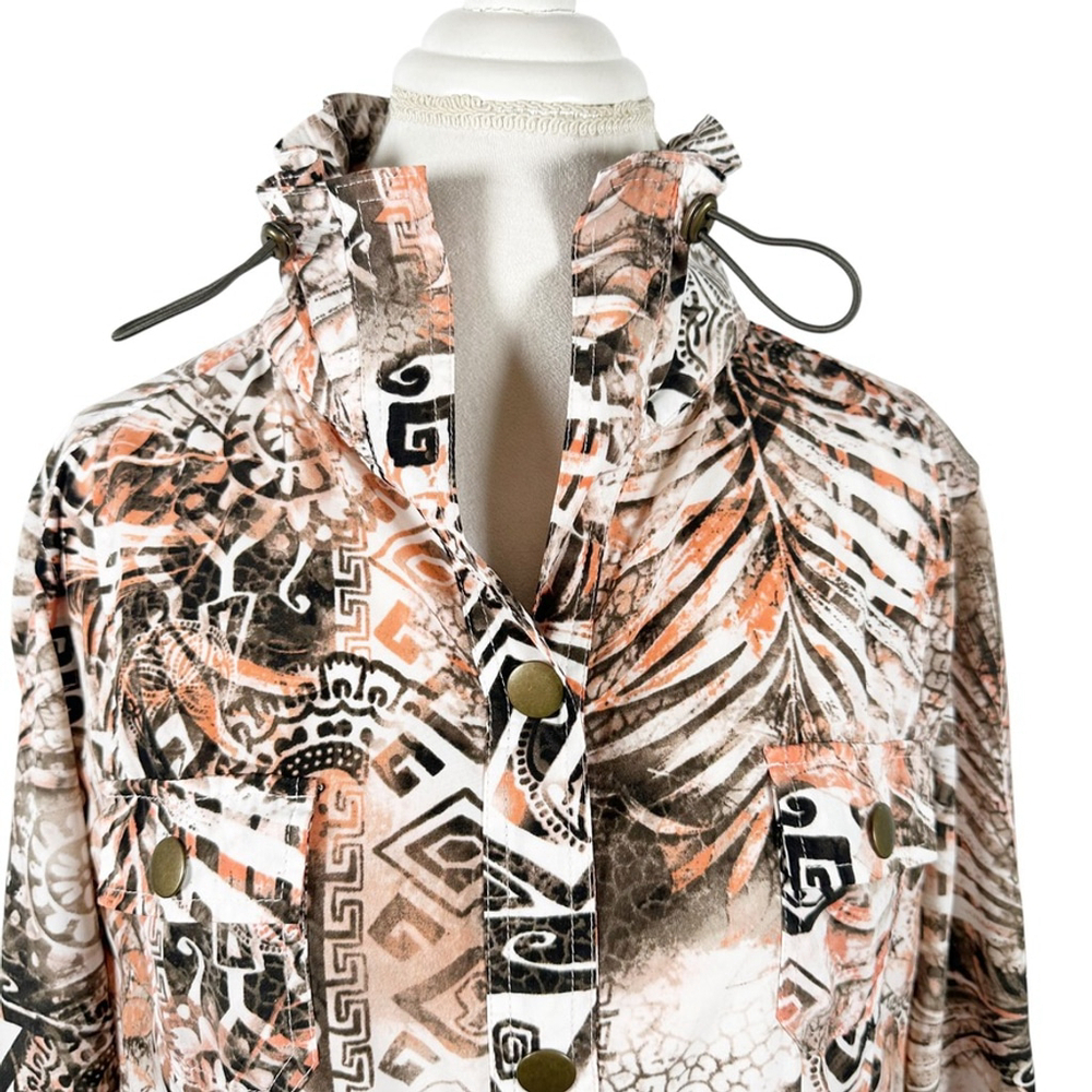 Chicos Tropical Aztec Snap Up Jacket Toggle Neck Artsy Beachy Top Size 3 = XL - Picture 8 of 11